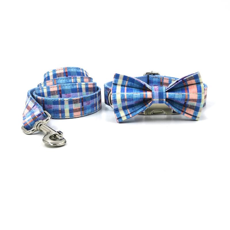 

Pet Collar+cross-border Pet Collar Traction Rope+checked Dog Collar Printed Bow Tie Set