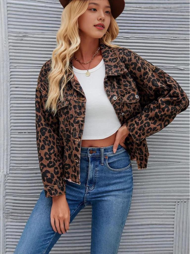 2025 Herbst/Winter Jeansjacke mit Leopardenmuster - Modische, lässige Damen-Oberbekleidung