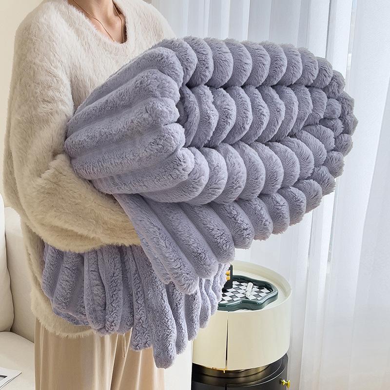 Double-Sided Plush Rabbit Winter Blanket - Soft Coral Fleece for Office, Sofa, or Bed
