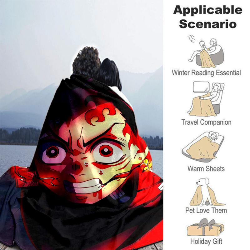 1pc Anime Demon Slayer Tanjiro Kamado Cosplay Blanket, Home Decor, Couch Throw .B046