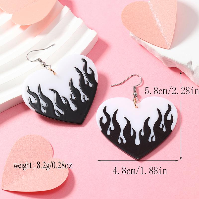 European-American Retro Heart Flame Earrings: Multicolor Acrylic Patchwork Design