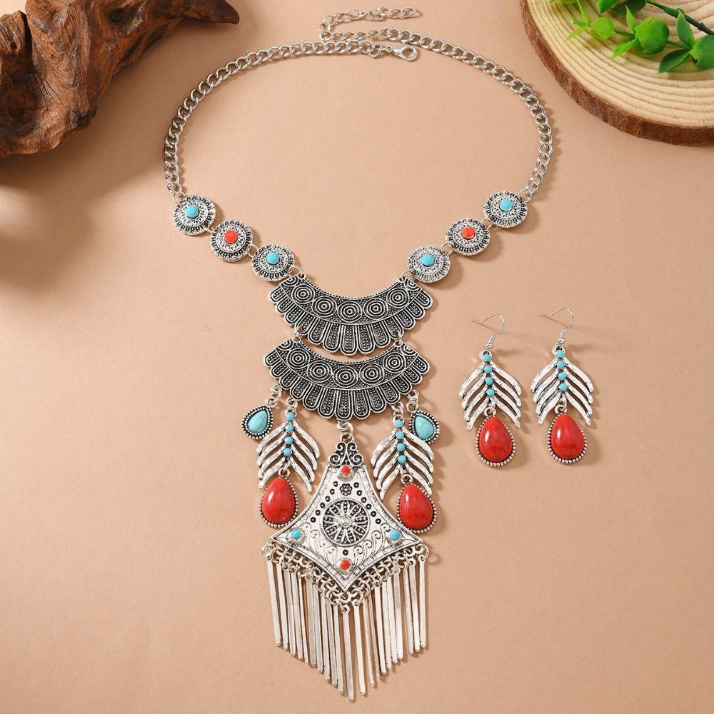 Imitation Turquoise Ethnic Style Jewelry Set Exaggerated Neck Jewelry Women