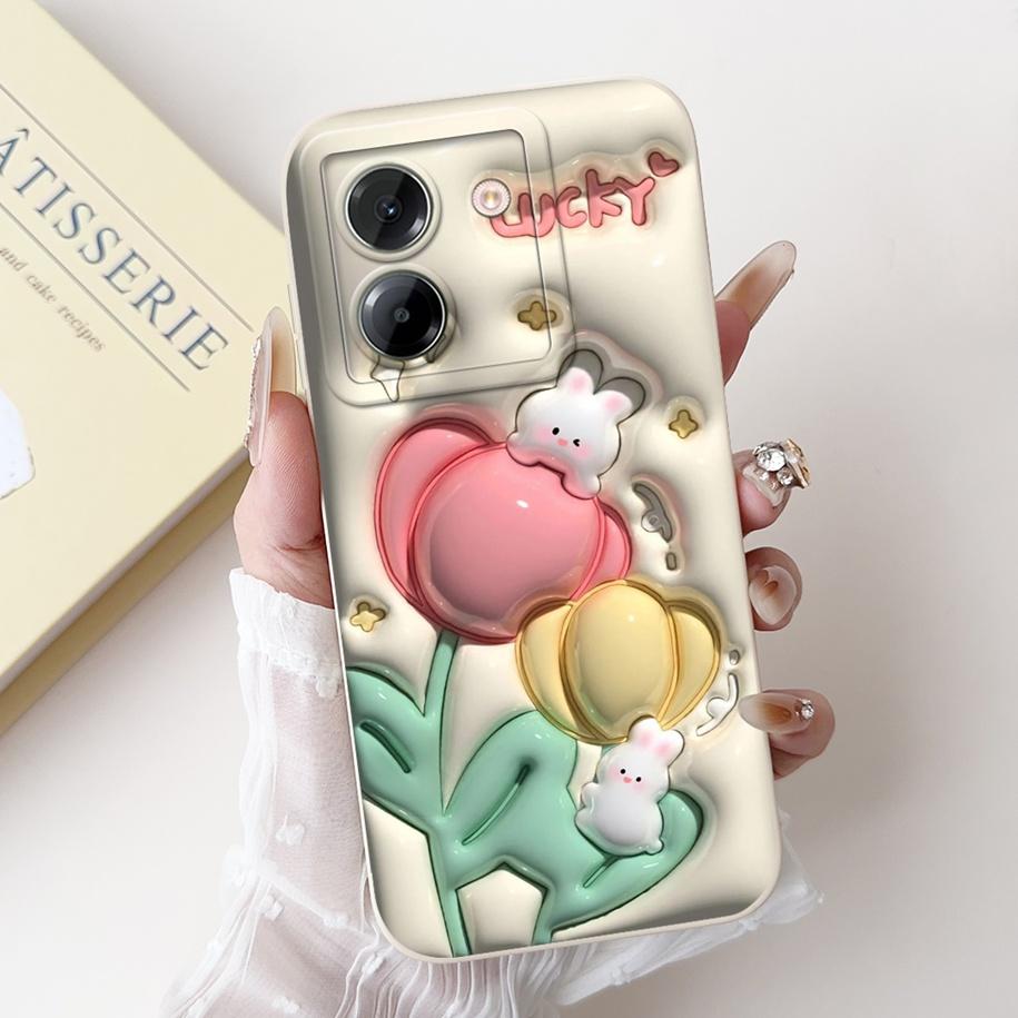 For Xiaomi Poco M7 Pro 5G Case Popular Flower Rabbit Duck Soft Liquid Silicone Cover For Xiaomi Poco M7Pro Capa 2409FPCC4G Coque