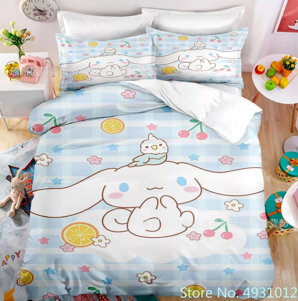 Cute Melody Rabbit Bedding Set Pillowcase Anime Bedclothes Cartoon 3D Printed Kids Adult Boys Quilt Duvet Cover Children Gift