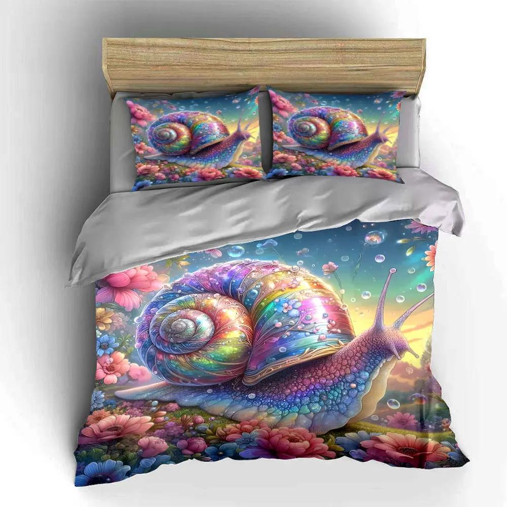 "Colorful Snail Art Set Decoration" Bedding Set with 1 Duvet Cover 2 Pillowcases Single Double King Queen Gift