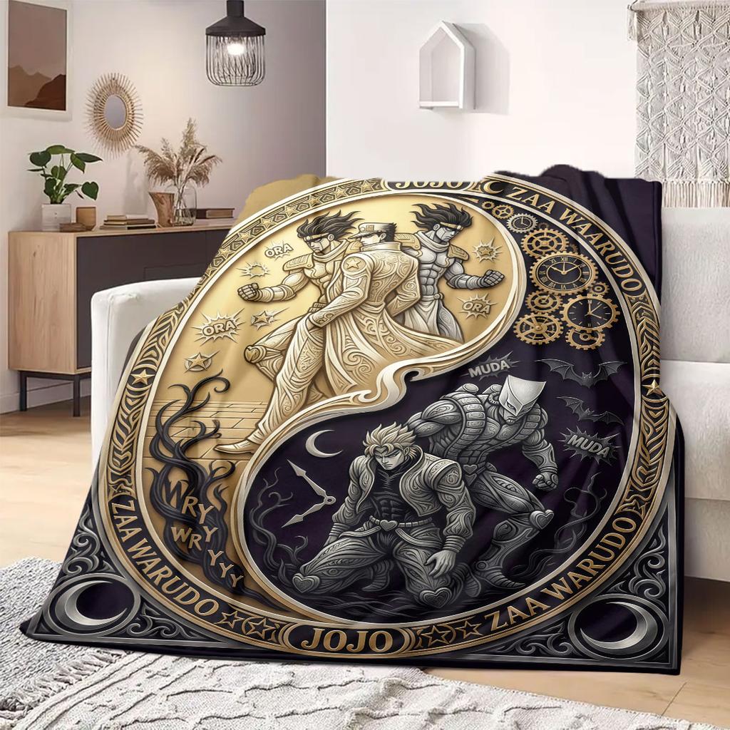 JoJo's Bizarre Adventure Flannel Blanket, Cartoon Print for Bedroom Accessories, Warm Throw for Chairs, Portable Travel_LIAN