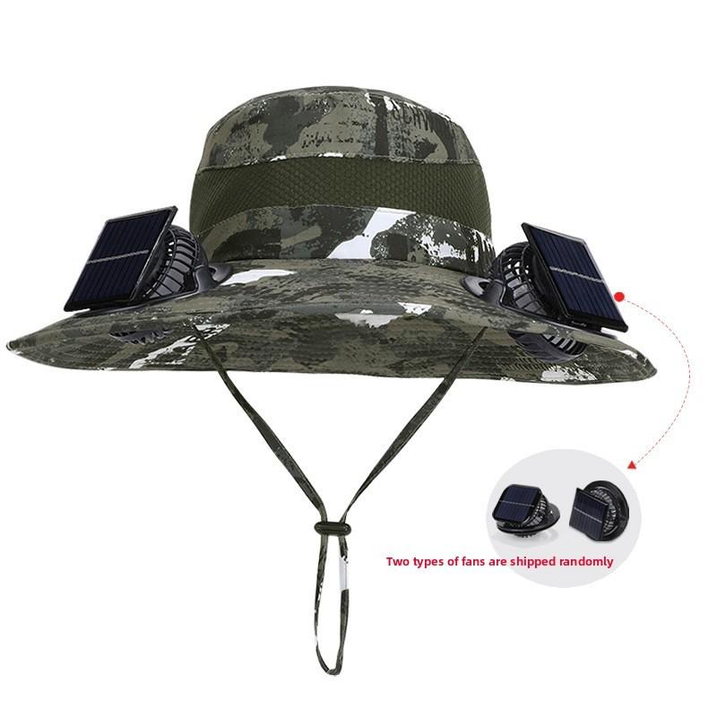 

Summer Outdoor Fishing Cap With Double Fans Sun Protection For Men Camo Green