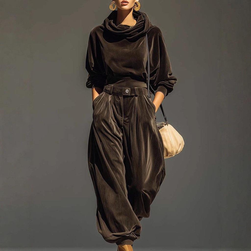 Women's Velvet Hooded Long Sleeve Casual Set with Foot-Cuff Pants (2026 New Fashion)