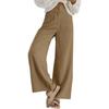 Women's High Rise Double Button Corduroy Wide Leg Pants Micro Stretch Casual Trousers