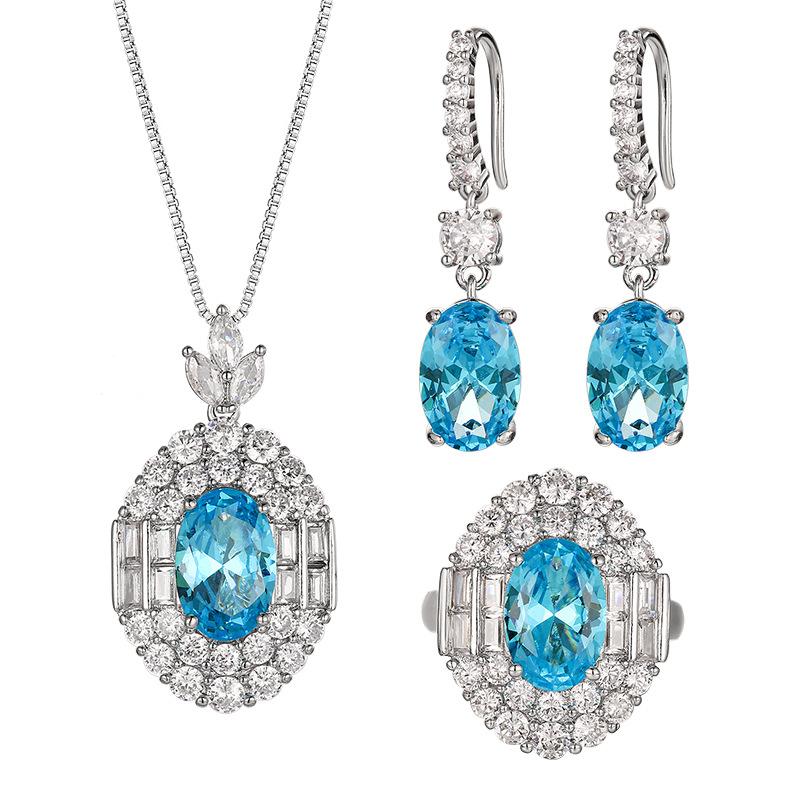 Jewelry Copper Bottom Gold-Plated Simulation Aquamarine Set Retro Creative Jewelry Set Main Stone 8 * 12