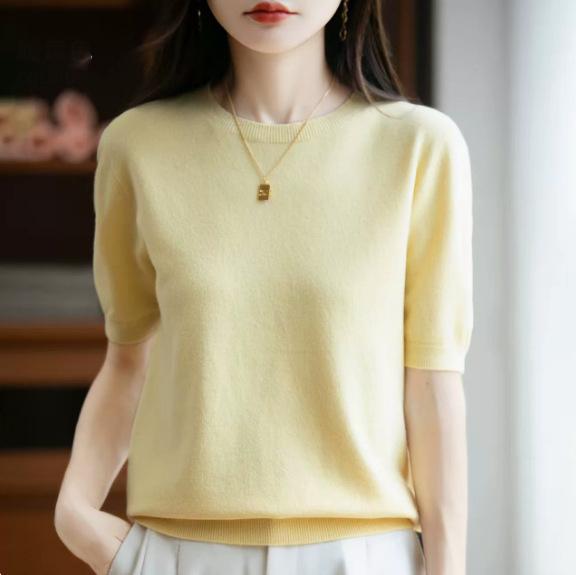 Spring Autumn Women Sweater O-Neck Cashmere Pullover Basic Short Sleeve Clothing Comfort Top Casual Solid