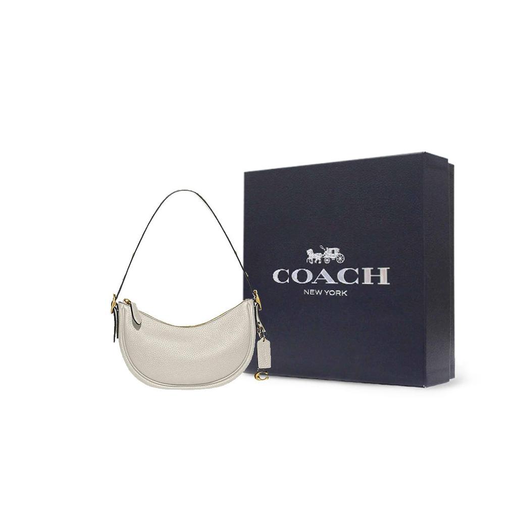 Coach Luna 27 Zipper Closure With Snap Pocket Leather Tote Shoulder Bag Women Bags Chalk-White CC439-B4HA