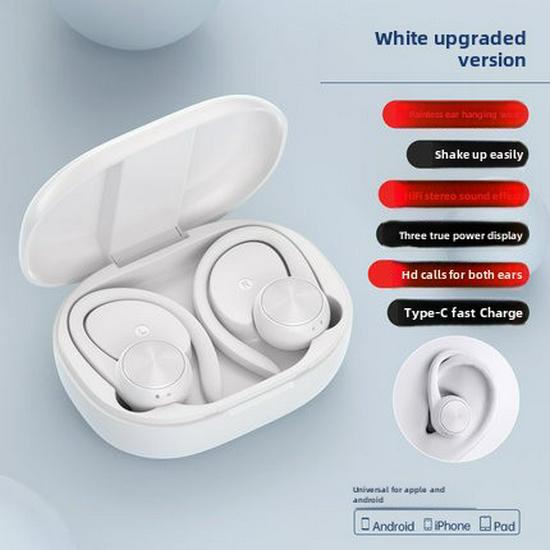 R200tws Sport Bluetooth 5.3 Ohrbügel-Headset mit schweißresistentem Design & LED-Anzeige.