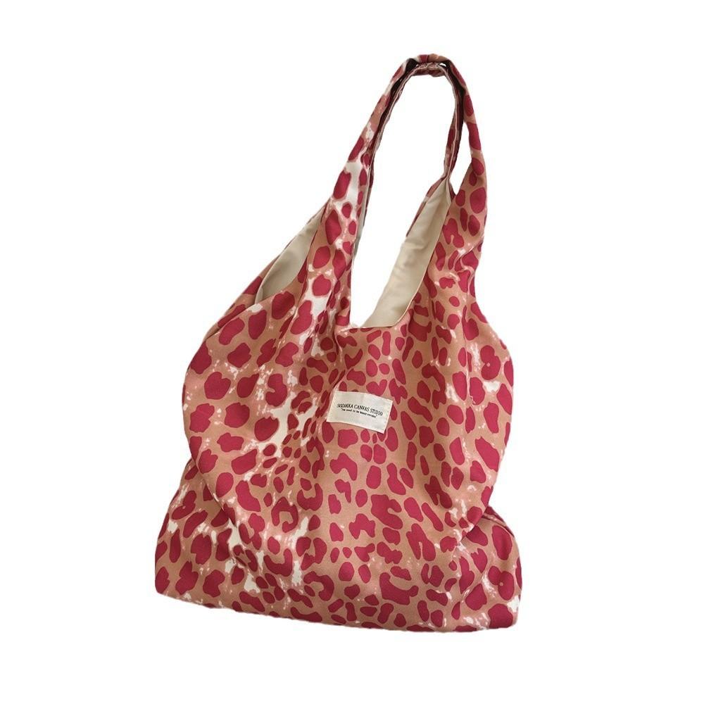 Stylish Leopard Print Tote Bag For College Students Spacious Casual Shoulder Bag In Pink Brown Gray