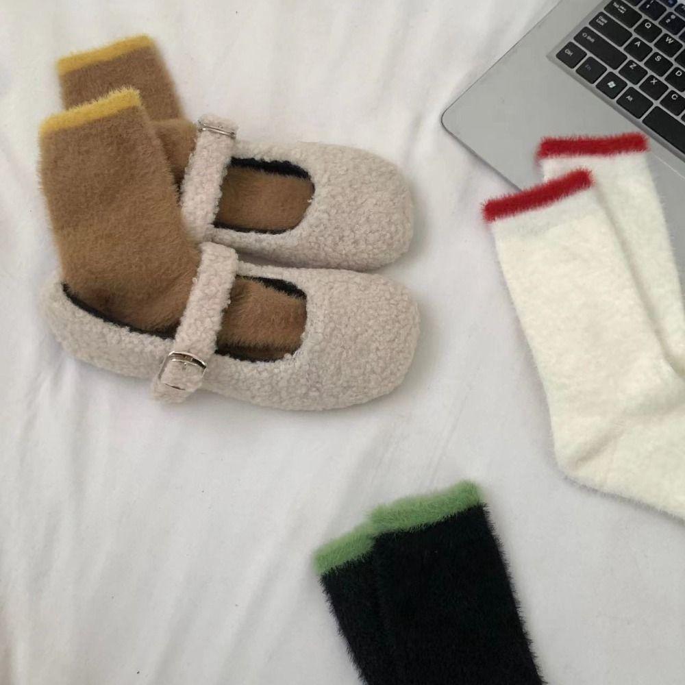4Pairs Stripe Thicken Warm Socks Pile Up Tube Sock Women Fashion Winter Fluffy Socks  Women