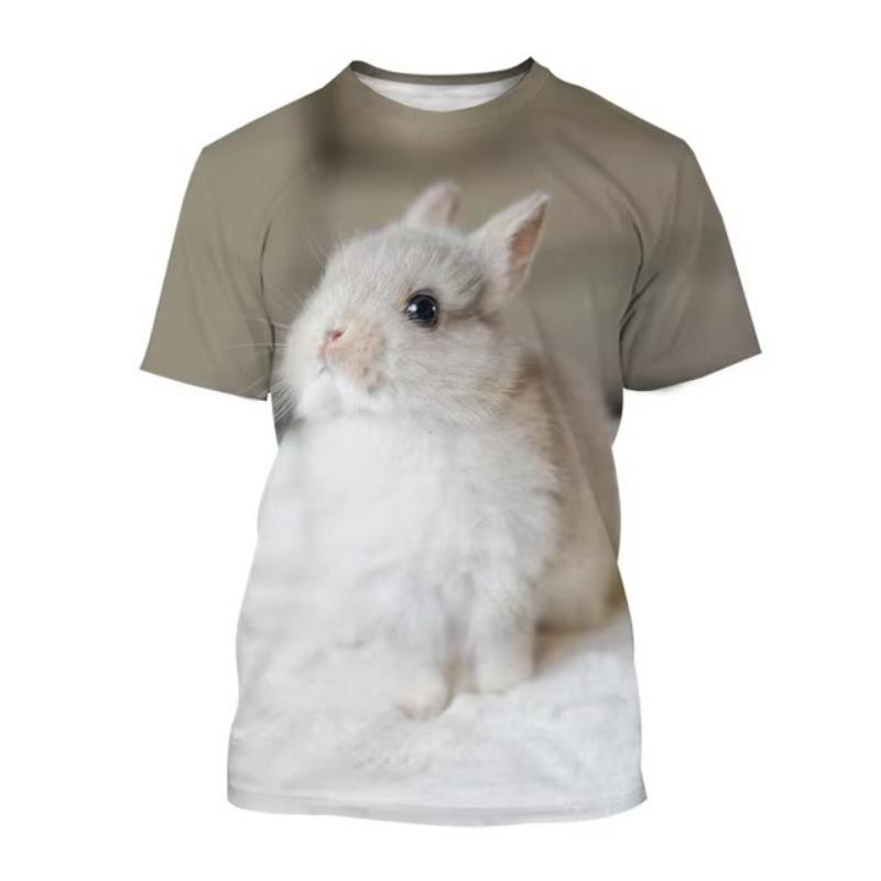 Cute Rabbit 3D Print T-shirt Men's O-Neck T Shirts Casual Short Sleeve Oversized Harajuku Streetwear Tees Tops Kids Clothing