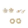 Diamond stud earrings three-piece set, flower triangular zircon earrings, versatile design combination earrings