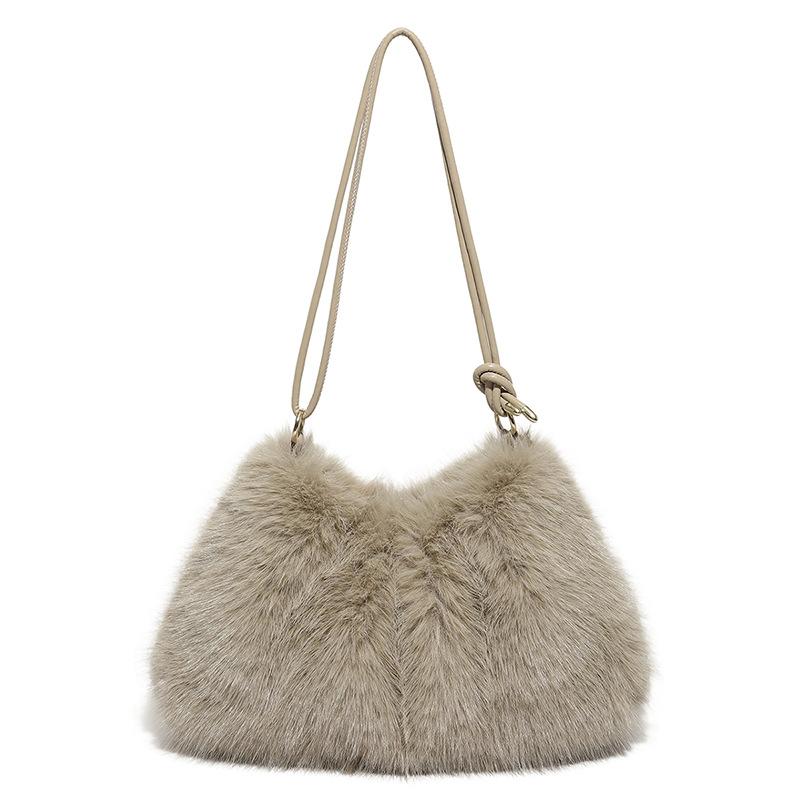 

Korean autumn and winter large-capacity plush bag women s advanced sense versatile soft plush bag foreign style shoulder armpit bag хаки