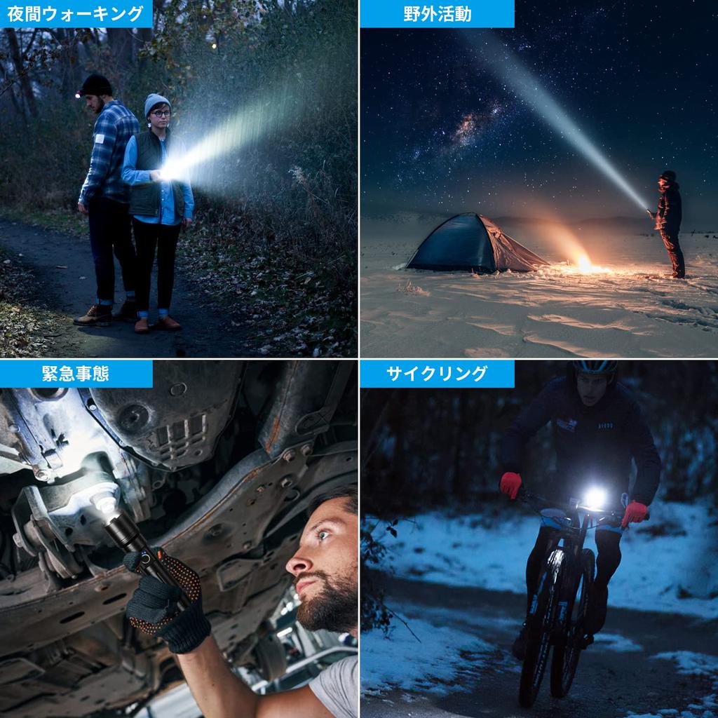 Kraftig LED-lommelykt med USB-natt 5000mAh Ideell for utendørs strømkatastrofe nattestid og 5 moduser av USB hvit rød IPX6 vanntett [Ultra-lyssterk]