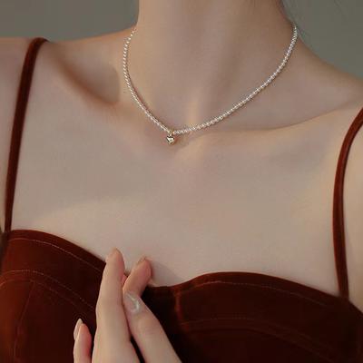 Love Imitation Pearl Necklace, Neck Chain, Collarbone Chain, Women's High-end Sense, Versatile French Internet Famous and Popular Item