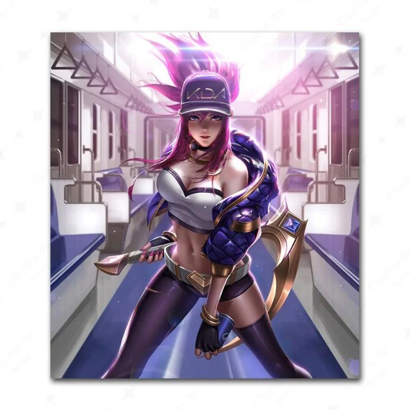 Hra League Of Legends Figurka KDA Plakát LOL Evelyn Kasha Ahri Sexy Dívka Plátno Malba Neonový Styl Nástěnné Umění Obrázky Domácí Dekorace
