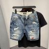 Pantaloncini Jeans Vintage Stampati Estivi da Uomo Pantaloncini Casual Traspiranti Pantaloncini di Jeans Pantaloncini di Jeans Dritti Slim