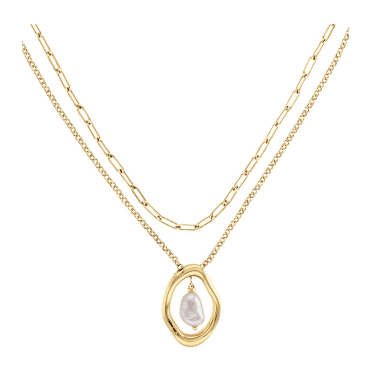 Calvin Klein Edgy Pearls Layered Necklace Women necklace Gold Freshwater-Pearl 35000559 F,Gold