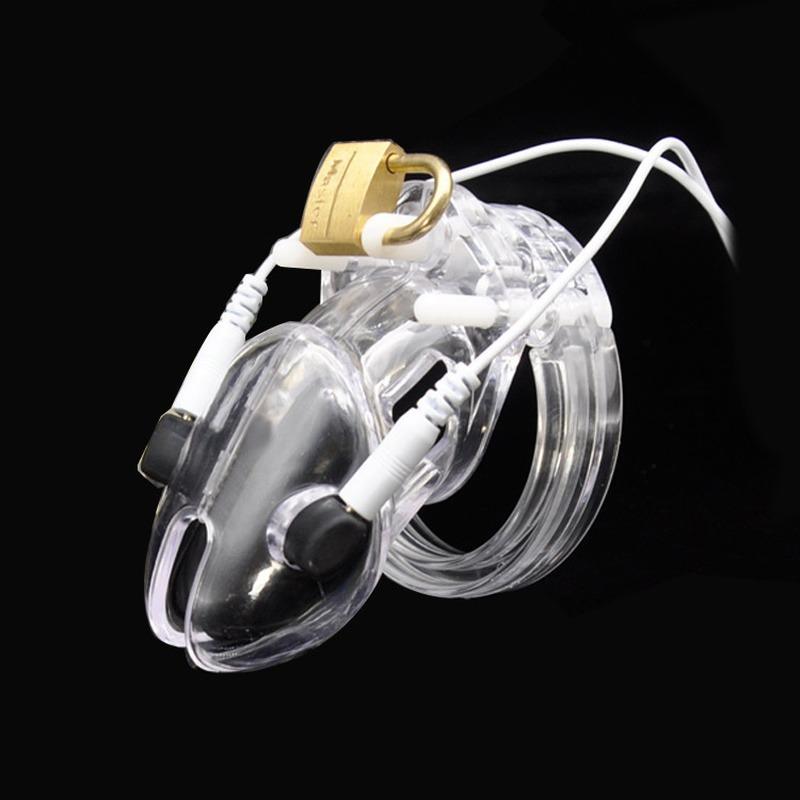 Electro Shock Male Chastity Cage Restraint Locking Ring Belt E-Stim Device  Penis Stimulation Sex Toy for Men Adult Sex Game