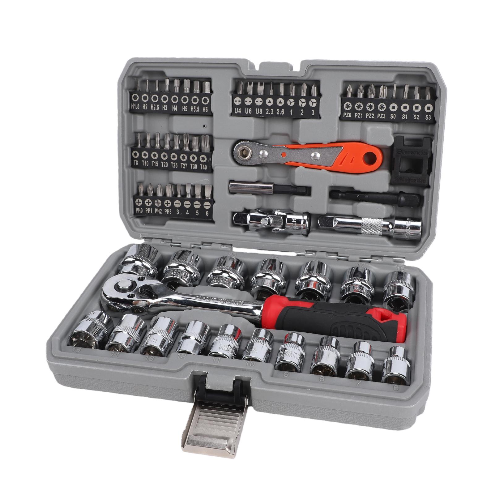 64 Piece 3 8 Inch Ratchet Wrench Socket Set Steel 72 Tooth Ratchet with Bit Driver Car Repair Tool Kit for Home