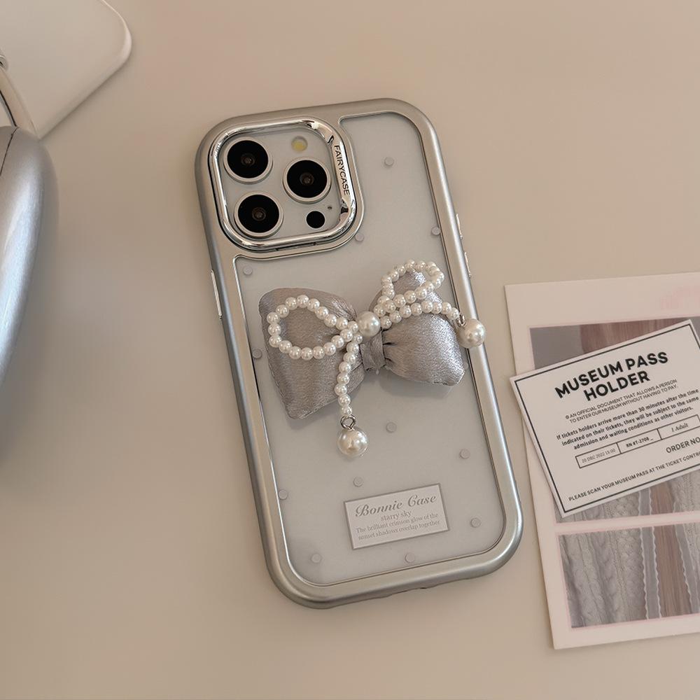 Three-dimensional Pearl Bow IPhone 15 IPhone Case 14 Acrylic 16 Suitable for 13promax Light Luxury Style