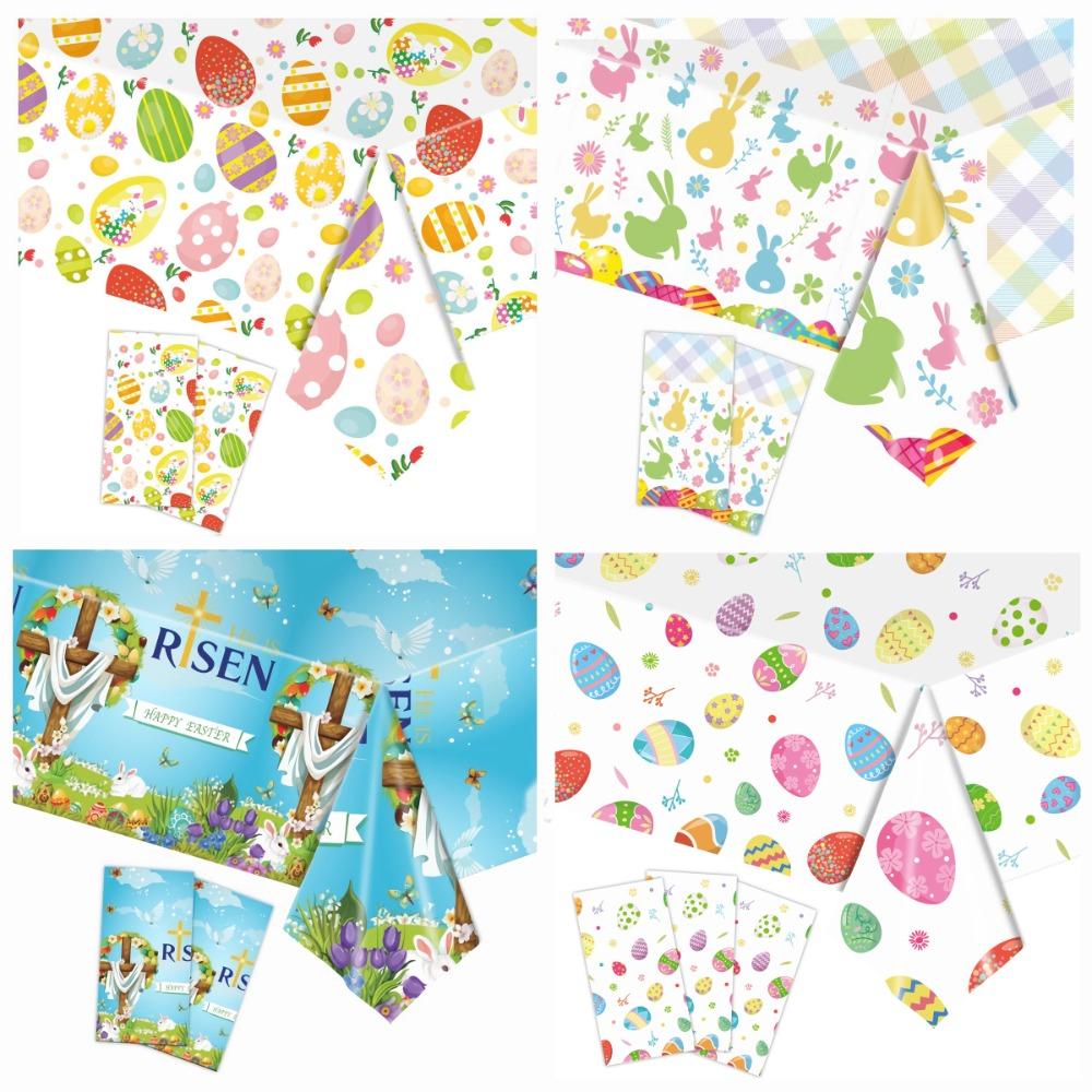 Cute Plastic Easter Tablecloth Rabbit 137*274cm Table Cover Bronzing Disposable Tablecloths Party Supplies