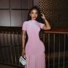 2025 New European and American Style Ins Foreign Trade Women's Clothing Sexy Waist Twist Split Short Sleeve Dress Slim Dress
