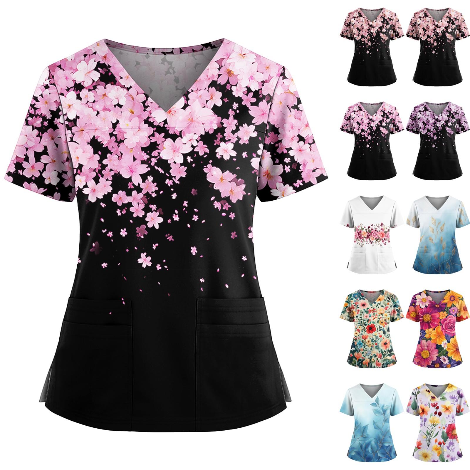 

Женский повседневный топ с принтом, V-образным вырезом, карманом, боковым разрезом и короткими рукавами L