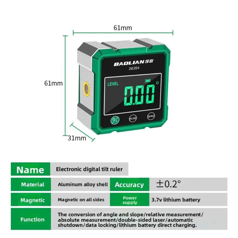 Multifunctional Laser Inclinometer Four Sided Magnetic Rechargeable Digital Inclinometer High Accuracy 360-degree Measurement
