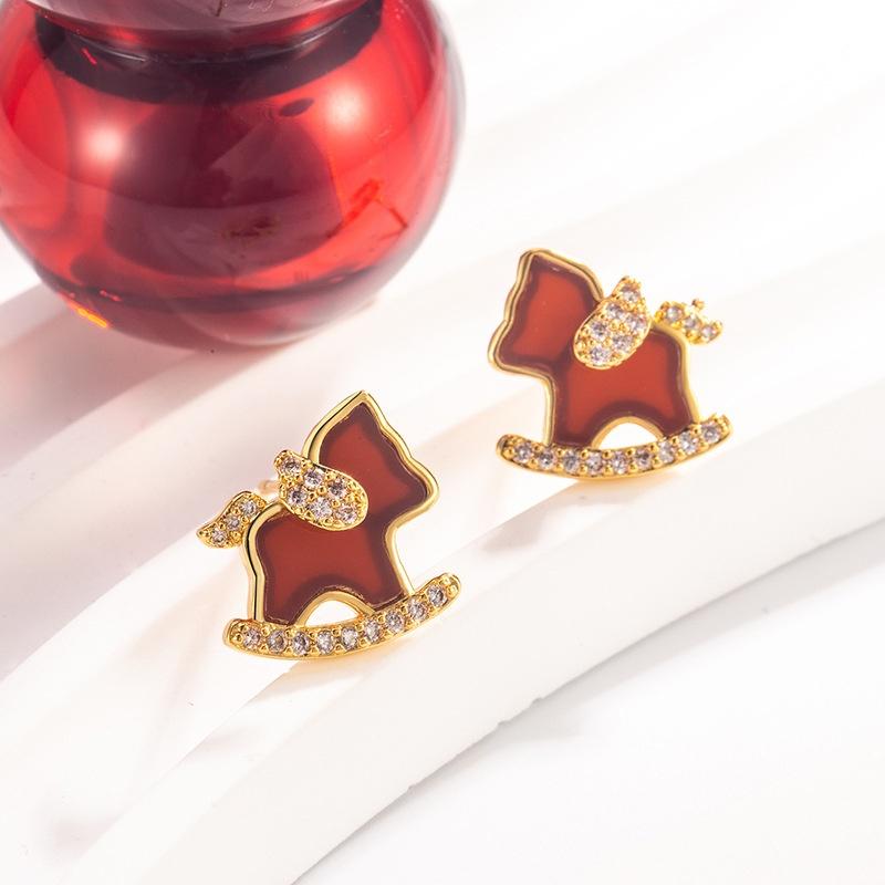 2026 Charm Pony Stud Earrings Women's Mini Synthetic Zircon Lucky Horse Earring Party Music Festival Daily Jewelry