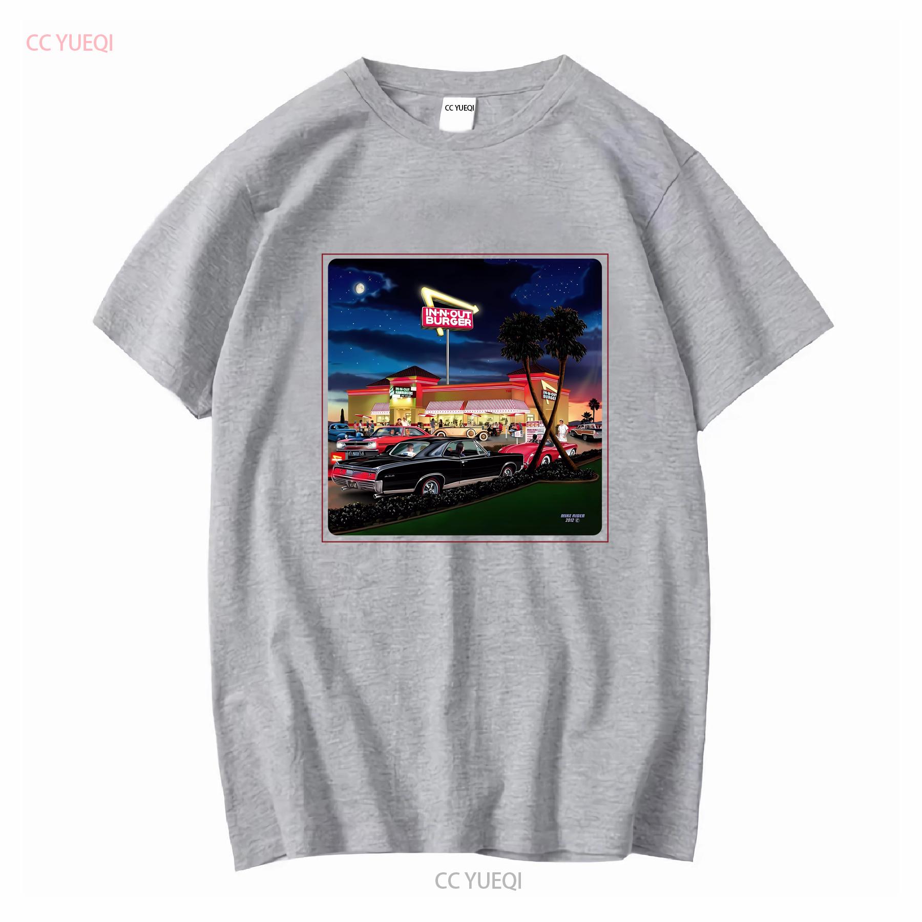 

In N Out Burger Las Vegas 2 Palm Trees Classic Cars White T Shirt Size Small vintage Washed Stretched Casual Unisex fashion 4XL
