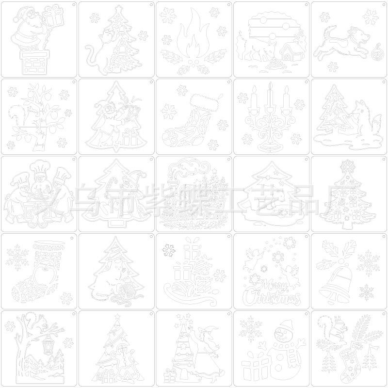 25 Pcs Christmas Stencils Reusable Christmas Stencil for Painting on Wood DIY Crafts Canvas Window Fabric Doormat 6in