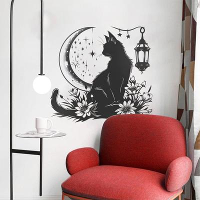 Cat Moon Flower Wall Sticker Decal Accessories Cute Fashion Home Decor PVC Art Removable