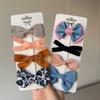 4Pcs/set Solid Flowers Print Bowknot Hair Bow Clips Baby Girls Lace Cotton Linen Barrettes Safety Hairpins Headwear Accessories