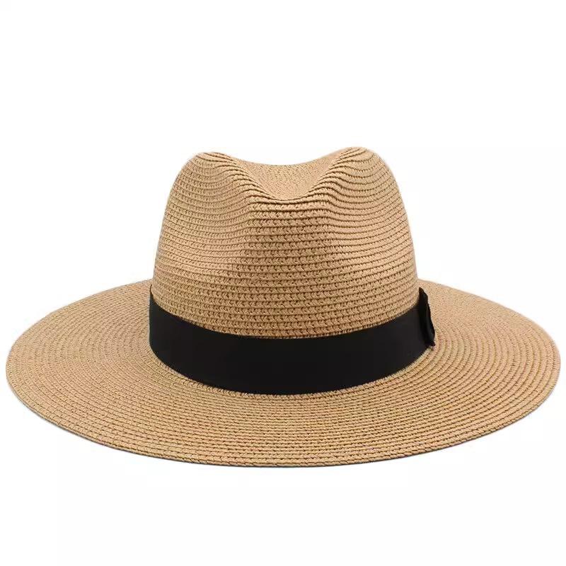 Summer sunscreen straw hat men's sunshade Panama top hat soft straw woven wide brim sun hat travel beach hat women
