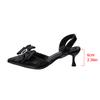 Summer New Bow Pointed Toe Stiletto Sandals Wrapped Back Trip Strap Anti-slip Wear-resistant Kitten Heel Shoes