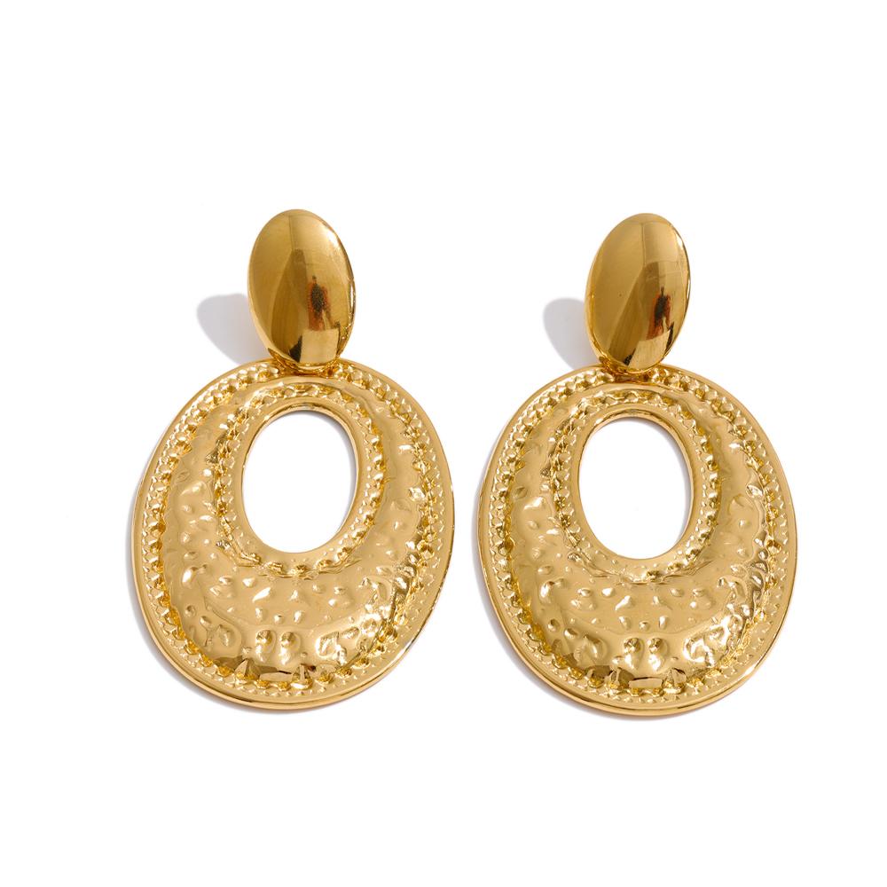 

Yhpup Stainless Steel Oval Hollow Drop Earrings Fashion Tarnish Resistant Metal Daily Statement Versatile Jewelry Accessories