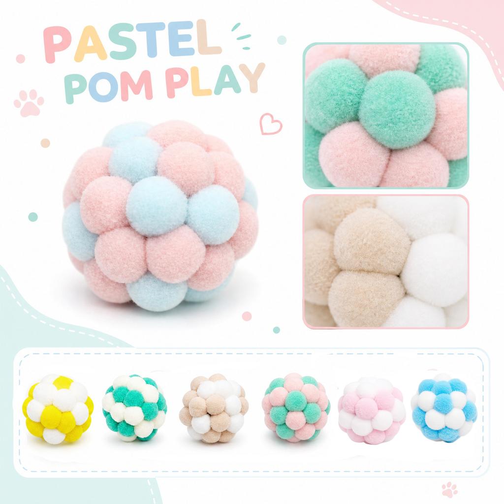 Plush Pom Pom Cat Toy with Bell Interactive Soft Ball for Cat Play and Exercise Durable Pet Toy for Indoor Use