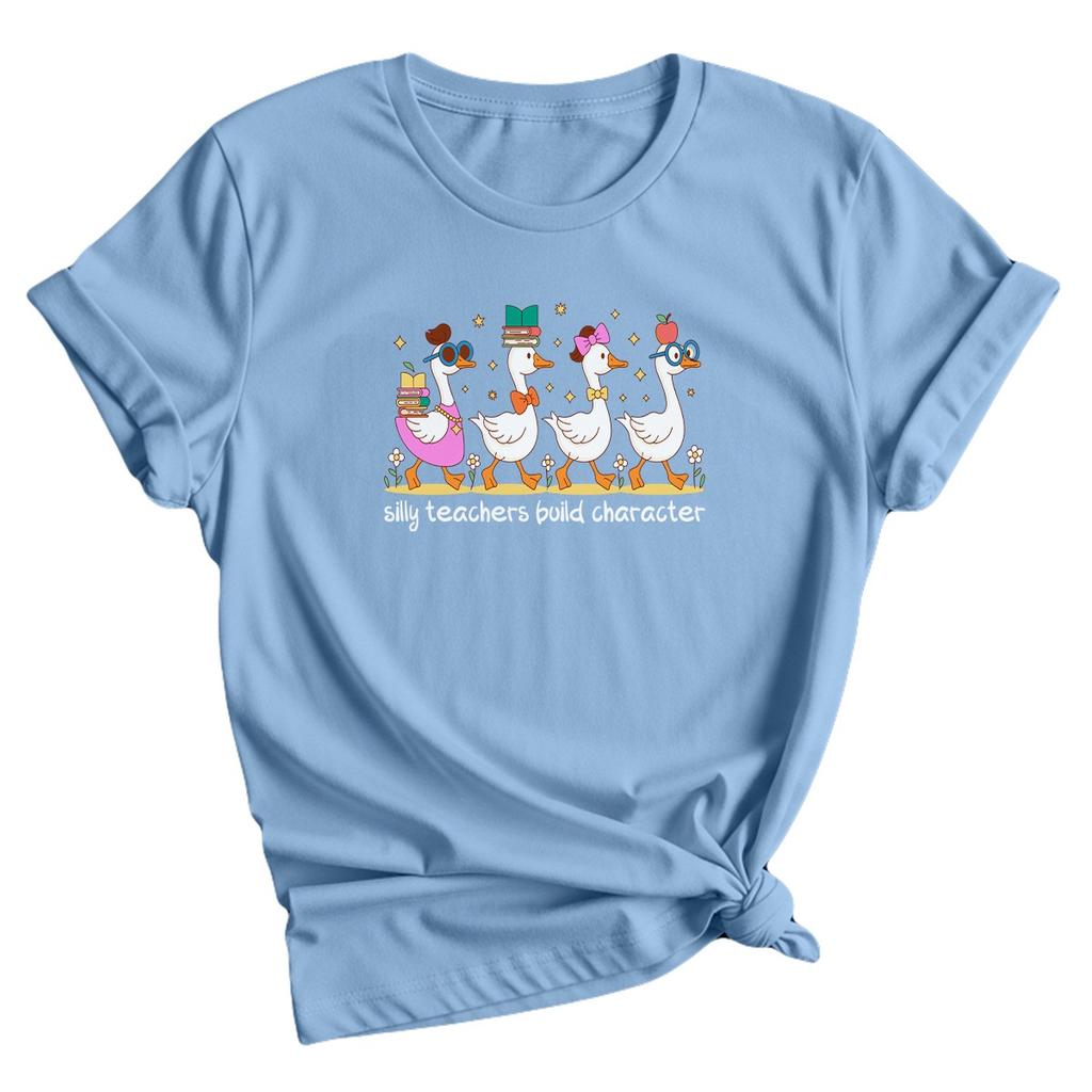 Silly Teacher Goose 100% Cotton T-shirt Mens Tees Top Back To School Funny Teachers Appreciation Women Tee