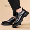 Thick Bottom Men Genuine Leather Dress Shoes Fashion Pointed Toe Business Casual Shoes Brand Walking Footwear Lace-Up Loafers
