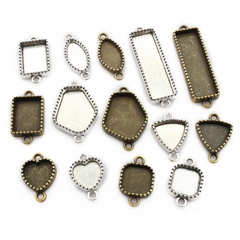 10pcs Double Loops Connector Pendant Cabochons Blank Base Settings Tray Heart Sqaure Rectangle Oval DIY Jewelry Findings