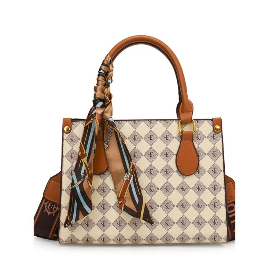 Europe and the United States Retro Ribbon Women's Bag Letters Floral Wideband Tote Bag Simple Hundred Shoulder Crossbody Bag PU