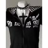 VAYLA Y2K Subculture Skull Print Zip Cardigan Short Sleeve Women Japan Slim Fit Striped Hoodie Casual Tops Fashion Streetwear Clothes