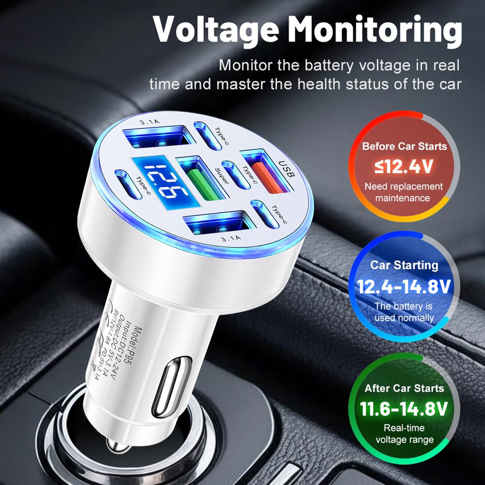 40W 8 Ports Car Charger USB Type-C Car Charger DC12-24V Fast Charging Charger Cigarette Lighter Plug Adapter for Most Car Models