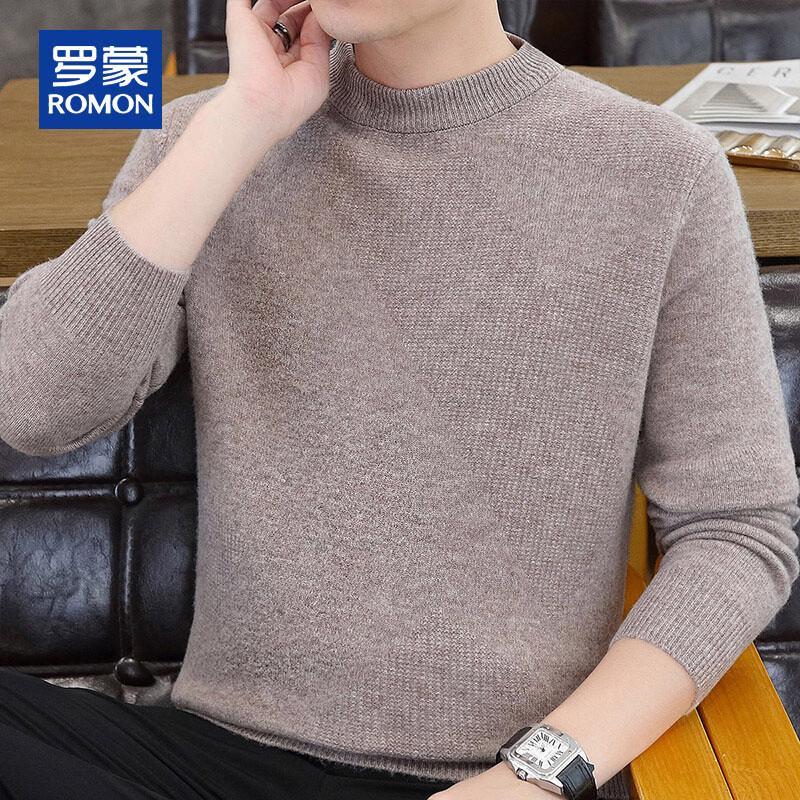 ROMON Men's 100% Pure Wool Half-Turtleneck Pullover Sweater